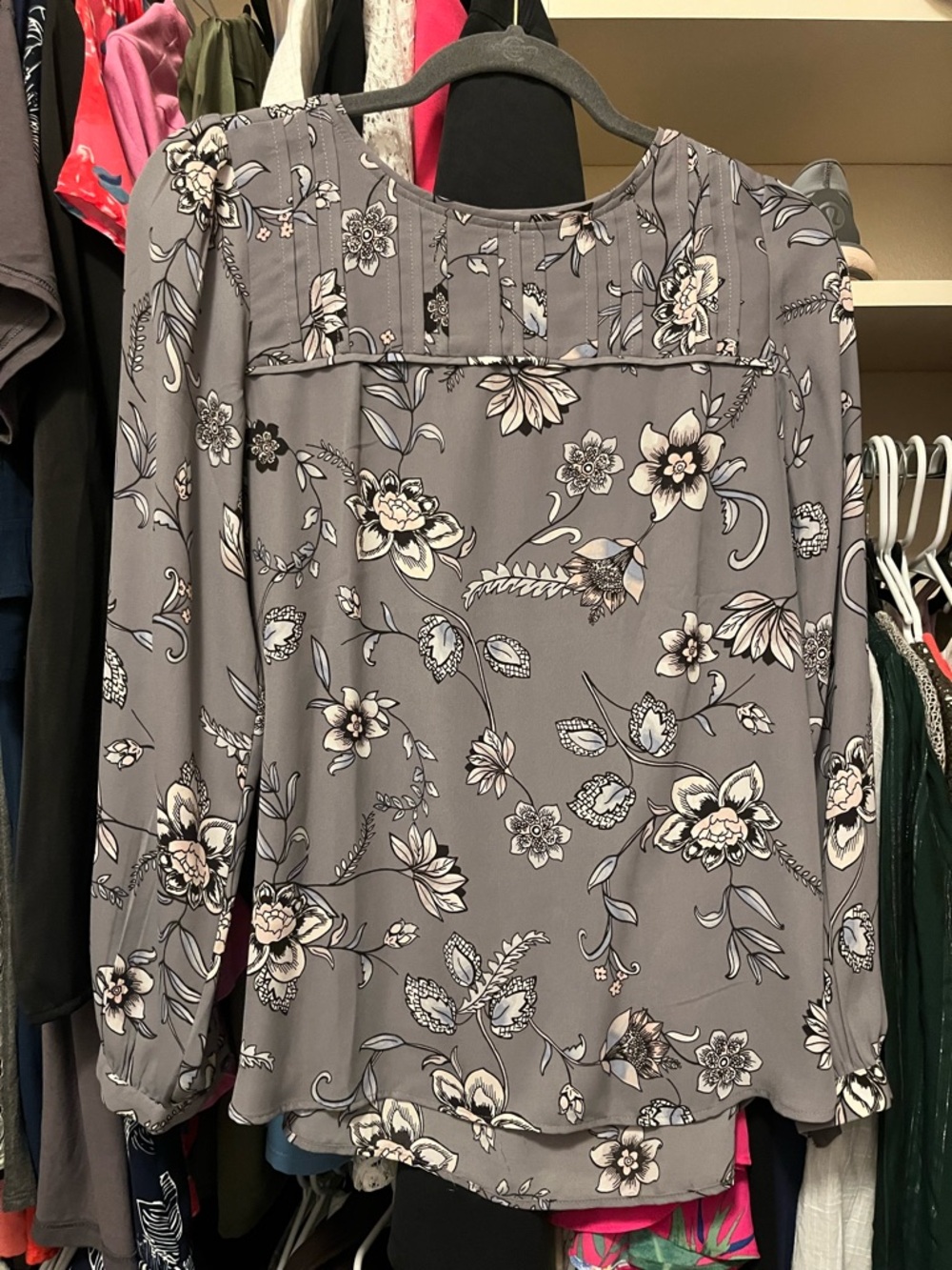 LOFT Purple Floral Long Sleeve Feminine Blouse Button Sleeve